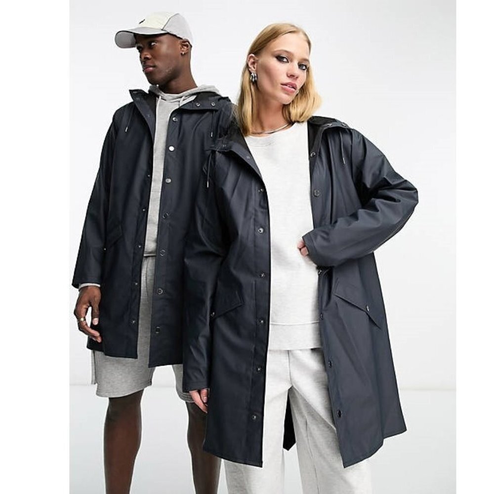 New Rains 12020 Unisex Waterproof Long Jacket In Navy P4936